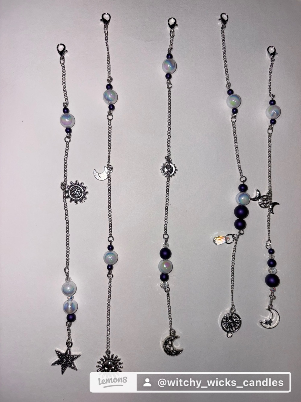 Moon & Star Charm Bracelet - Purple & Opalescent (5) for $30